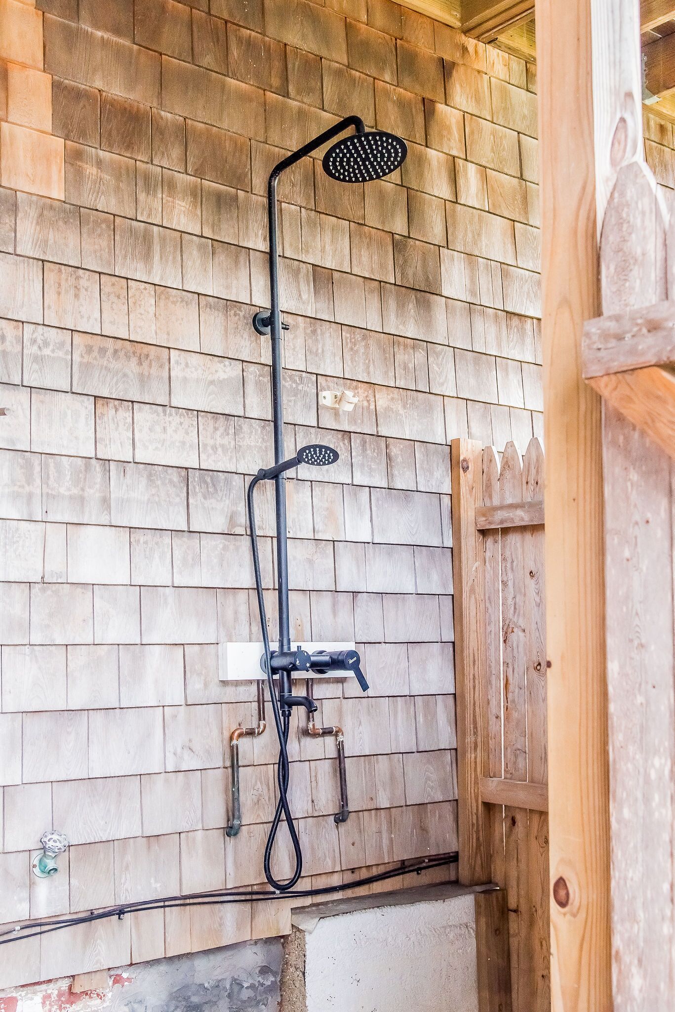 Outdoor shower great for a rinse after a swim