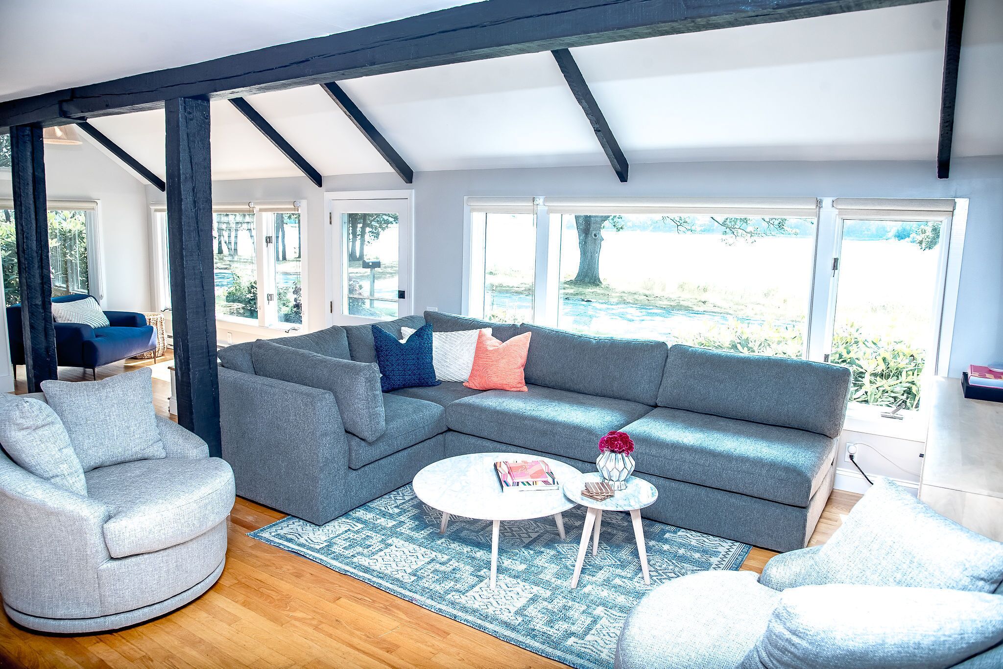 Open inviting main living room with amazing water views!